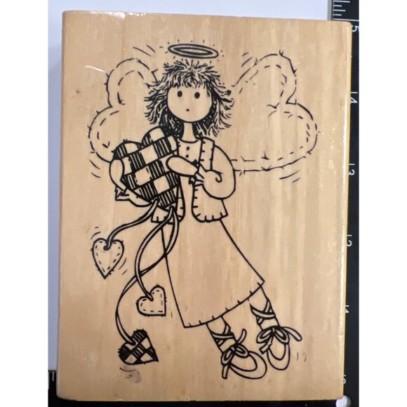 2002 Anitas Angel Holding Heart Wood Mounted Rubber Stamp B Size J - Picture 2 of 4